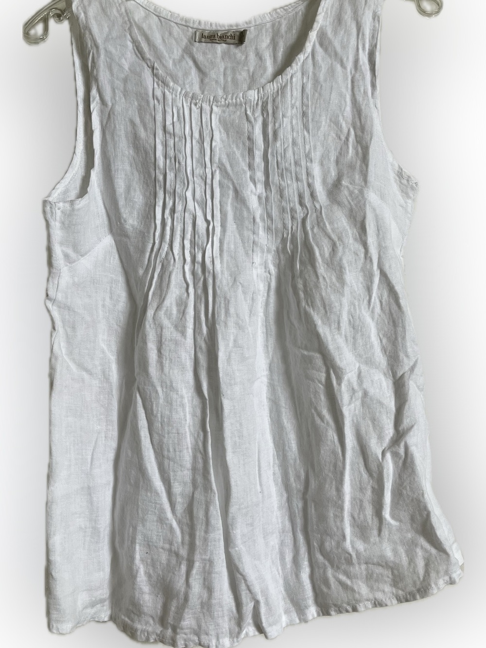 Laura Bianchi White Linen Pintuck Sleeveless Tank